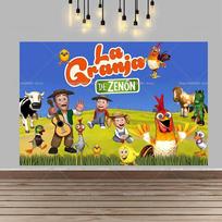 La Granja De Zenon - Dekoratyvus fonas su gyvūnų dizainu iš animacinio filmuko Ūkis vaikų vakarėliams, dekoracija fotografijai. 210X150CM yellow