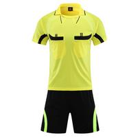 Vyriški futbolo marškinėliai, teisėjo apranga, futbolo varžybų uniforma, sportinis kostiumas, atverčiama apykaklė, trumpomis rankovėmis, kišenės, marškinėliai su šortais L geltona