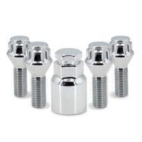 WheelBolts Locking Lug Nuts M12 x 1.5 with Locks Key For Nissan MICRA (K12) Qashqai NOTE (E11) Alloy Wheel Lug Stud & Taper Seat 5pcs gray