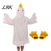 Fleece gobtuvinis pledas, dėvimas žąsiuko Hoodie kombinezonas suaugusiems ir vaikams, Oversized šilti gyvūnų vaikų ančiuko pižama, minkštas, jaukus miegmaišis su kojomis XXL balta