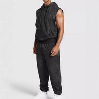 Men Vintage Wash Two Piece Tracksuit Sleeveless Drawstring Hooded Vest Elastic Waist Jogger Pants Daily Streetwear Casual Matching Loungewear Set XXXL juoda