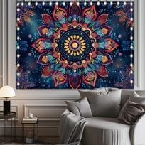 Colorful Mandala Tapestry, Bohemian Psychedelic Floral Wall Hanging, Bedroom and Living Room Decorative Item 100X70CM brown