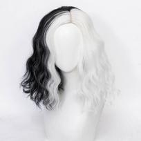 Elegantiška Cruella Cosplay Perukas Trumpi Plaukai Aukštos Temperatūros Pluoštas Moterims Style A white
