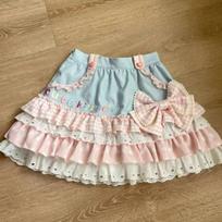Japoniškas saldus Lolita sluoksniuotas mini sijonas languotas su kaspinėliais ir nėriniais mėlynas smėlio spalvos Harajuku subkultūra saldus kawaii vakarėlio apranga saldūs drabužiai S rožinė