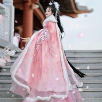 Authentic Hanfu Women's 2026 Style: Waist-length Fairy Skirt with Velvet Cloak Cape – Ancient Costume Large white