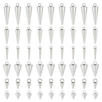 60Pcs 6 Style 304 Stainless Steel Pendants Spike/Cone Stainless Steel Color 6.5~14x2~7mm Hole: 1~2mm 10pcs/style white
