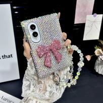 Case for Samsung Galaxy Z Fold 8 Ultra 7 6 5 4 3 with Bling Rhinestone 3D Detachable Beaded Wrist Strap Shockproof Cover  Luxury Women Phone Bumpers for Samsung Z Fold5 rožinė