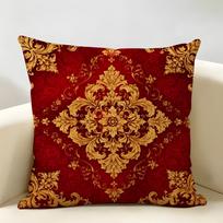 Raudono Aukso Gėlių Ornamentų Raštų Pagalvės Užvalkalas Patvarus Hipoalerginis Ekologiško Lino Pagalvės Užvalkalas Skalbiamas Odai Draugiškas 30cmx30cm(12x12Inch) brown