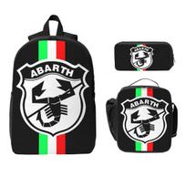 Abarth C Šauni kuprinė Berniukams Mergaitėms Mokyklinė kuprinė Pečių krepšiai 3 vnt. Termo pietų krepšys Pieštukinė One Size white