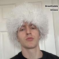 Šventinis Specialus Unisex pliušinis perukas-kepurė - Garbanoti plaukai, Vėjui atspari ir šilta One Size 58-60 Head Circumference balta