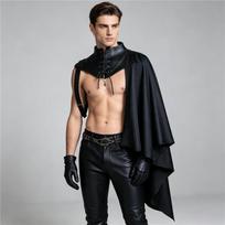 Vyriškas Helovino Cosplay Kostiumas Gotikinis Vampyras Grimasyras Apsiaustas Apranga PU Odos Su Gobtuvu Apsiausto Rinkinys Šventei Scenos Pasiruošimui Karnavalinis Kostiumas XXL black