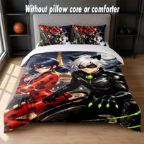 Miraculous Ladybug Design Bed Bedding Set 1 Duvet Cover + 2 Pillowcases Soft Breathable Household Bed Linens 135cm*200cm gray