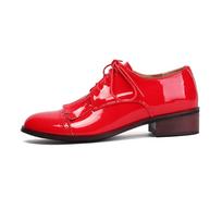 Moteriški Retro Britiški Brogue Batraiščiai su Kutais Oxford Bateliai - Oda, Blizgūs, Žemas Kulnas, Galimi Dideli Dydžiai 36 raudona