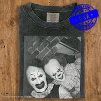 Artas Klounas ir Pennyvaizdis Marškinėliai - Terrifier x IT Siaubo Filmo Marškinėliai - Vintage Išplauti Comfort Colors Marškinėliai - Baisus Klouno Dovana 130 gray