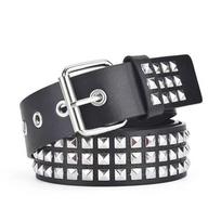 Unisex punk stiliaus auksinis piramidės kniedžių odinis diržas džinsams 105cm gray