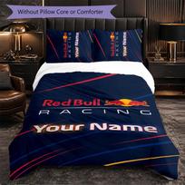 Red Bull Racing Individualizuotas vardinis tekstilės patalynės komplektas, 1 antklodės užvalkalas ir 2 pagalvių užvalkalai, personalizuota dovanų miegamajam 135cmx200cm