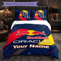 Red Bull Racing Individualizuotas vardinis tekstilės patalynės komplektas, 1 antklodės užvalkalas ir 2 pagalvių užvalkalai, personalizuota dovanų miegamajam 135cmx200cm white