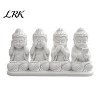 Meditation Room Accessories 4-in-1 Mini Buddha Statue, See Hear Speak No Evil And Phone, 3D Printed Minimalist Home Accents Zen Monk Feng Shui balta