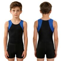 Vaikams Berniukams Berankovis Unitard Kombinezonas su Šortais Gimnastikos Treniruočių Biketard Triko 13-14 Years juoda/karališkos mėlynos spalvos