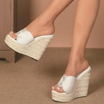 Eilyken Peep Toe Platforma Pleištai Aukštakulniai Šlepetės Dizaino Batai Moteriški Gatvės Stilius Kanapių Slide Vasaros Zapatos De Mujer 38 balta