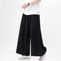 Kinų Tang medvilnės ir lino kelnės Vyriškos dienos kimonos kelnės Gatvės retro plačios kojos patogios Kung Fu kovos menų kelnės L juoda