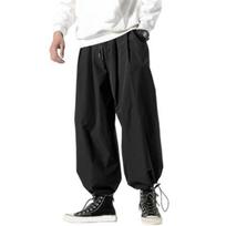 Vyriškos Bloomers Japonses Style Laisvos gilios tarpkojo vienspalvės raištelės elastiniu juosmeniu su kulkšnies juostele Minkštos kvėpuojančios hiphopo gatvės aprangos ilgos kelnės L juoda