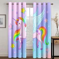 Cute Unicorn High Blackout Curtains for Bedroom and Living Room in Various Cute Styles High Shading Drape New Fashion Pattern W55 X H120cm X 2&HOOK white