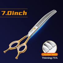 Fenice 7.0/7.5 colio Profesionalios šunų kirpimo žirklės Lenktos retinančios žirklės šuns veidui, kūnui, odelėms kirpti JP 440C Aukštos kokybės gray