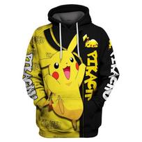 Rudens ir žiemos Pikachu gobtuvas, 3D animacinis spausdintas madingas laisvo stiliaus megztinis, laisvalaikio gobtuvas, sportiniai viršutiniai drabužiai 110 yellow