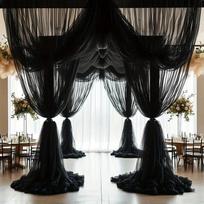 5/10M Organzos Tiulio Skaidrus Audinio Fonas Užuolaida, Moderni Organza Lauko Šventės Dekoras Kėdės Dekoracija Vestuvėms, Šventės Dekoras 150x500cm juoda