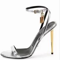 Madingi metalinio kulno užraktu čiurnos dirželio sandalai su apvaliu priekiu slingback vieno dirželio aukštakulniai stiletto kulnas moteriški madingi sandalai spyna 44 gray