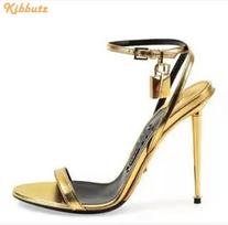 Madingi metalinio kulno užraktu čiurnos dirželio sandalai su apvaliu priekiu slingback vieno dirželio aukštakulniai stiletto kulnas moteriški madingi sandalai spyna 44 beige