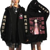 Japanese Anime Demon Slayer Zipper Jackets Sweatshirt Nezuko Kamado Mange Y2k Zip Up Hoodies Kimetsu No Yaiba Cartoon Streetwear M black