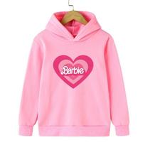 Rudens mados meilės Barbės lėlės marginti vaikiški ilgarankoviai Kawaii džemperiai su gobtuvu 140 pink