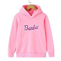 Rudens mados meilės Barbės lėlės marginti vaikiški ilgarankoviai Kawaii džemperiai su gobtuvu 160 pink