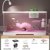 Sakura Stalo Akvariumas su Filtratracija, Oksigenacija, Apšvietimu ir Savi-Cirkuliacija Auksinėms Žuvelėms ir Betoms - Mažas iki Vidutinio Dydžio Large 47.6×21×21cm