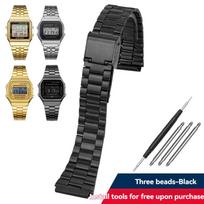 dėl Casio retro mažo kvadratinio A159W-N1 A158WA A168 f91w AE1200 1300 metalinio nerūdijančio plieno mažo auksinio laikrodžio su 18mm 13mm black