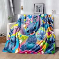 Stitch Spausdintas Anime Vilnos Pliušinis Antklodė Minkštas Šiltas Antklodė Suaugusiems ir Vaikams Miegamojo Sofos Dovana Pledas 75x90cm blue