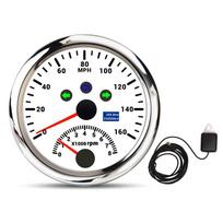 GPS spidometras su tachometru 8000 RPM DC9–32V IP67 atsparus vandeniui 0–160 MPH Raudonas foninis apšvietimas Tikslus valčiai, ATV White Dial Silver Bezel