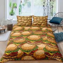 Hamburgerio antklodės užvalkalas Mėsa Sūris Greito maisto tema Animacinis Hamburgas Raštas Antklodės užvalkalas Miegamojo dekoracija Vaikams Berniukams Mergaitėms 135x200cm 2pcs