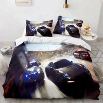 Sportinio automobilio patalynės komplektas miegamajam Minkšti modernūs pledai Patogus vaikiškas antklodės užvalkalas Užvalkalas ir pagalvės užvalkalas 70x133cm 3pcs gray