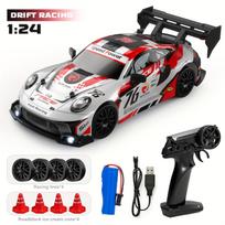 RC drift car 1:24 mastelio mini drift RC automobilis 2,4 GHz nuotolinio valdymo automobilis, greitis 20+ km/h RC automobiliai Drift automobilis su drift padangomis, kliūtimis ir šviesomis 8606 raudona