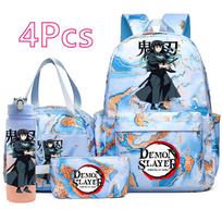 4 vnt./rinkinys Anime Demon Slayer spausdintas kuprinė, rankinė, pieštukinė su 750 ml vandens buteliuku paaugliams berniukams, mergaitėms, didelės talpos, vandeniui atsparus mokyklos krepšys gray