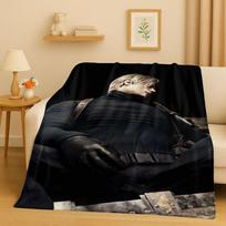 HD Leon R-Resident Evil žaidimo animacinis flanelinis pledas, itin minkštas šiltas pliušinis užtiesalas namų miegamojo lovai sofai, iškylai vaikams 75x90cm