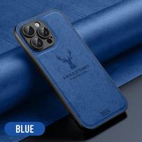 Prabangus audinio ir odos dėklas su elnio galvos raštu, skirtas iphone 15 14 13 12 11 Pro X XR XS Max 16 Plus, atsparus smūgiams, minkštas galinis dangtelis For iPhone 14 Plus tamsiai mėlyna