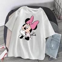 Vasarinis Disney Mikė Pūkuotukas ir Mini Pelė medvilninis marškinėliai su spauda Moteriški trumpi laisvi kvėpuojantys laisvalaikio trumpi rankogaliai 3XL black