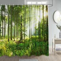 Miško dušo užuolaidos Saulės šviesos žali medžiai Augalai Ruda Langas Gamta Peizažas Poliesterio vonios užuolaidų rinkinys Dekoras su kabliukais 90x180cm-35x70in