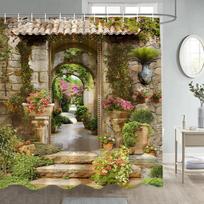 Miško dušo užuolaidos Saulės šviesos žali medžiai Augalai Ruda Langas Gamta Peizažas Poliesterio vonios užuolaidų rinkinys Dekoras su kabliukais 90x180cm-35x70in black