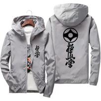 Kyokushin Karate plonas unisex motociklininko vėjui atsparus vyriškas pavasarinis užtrauktuku lauko sporto lietaus nepraleidžiantis striukė per didelė XXL gray