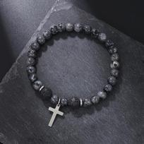 New Cross Bracelet For Men White Howlite Lava Stone Beaded Braclet Leisure Accessories Hombre Black Meditation Strand Braslet gray